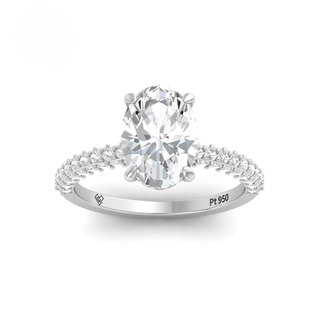 Mia Oval Cut Diamond Engagement Ring With Diamond Hidden Halo And 3D Diamond Band