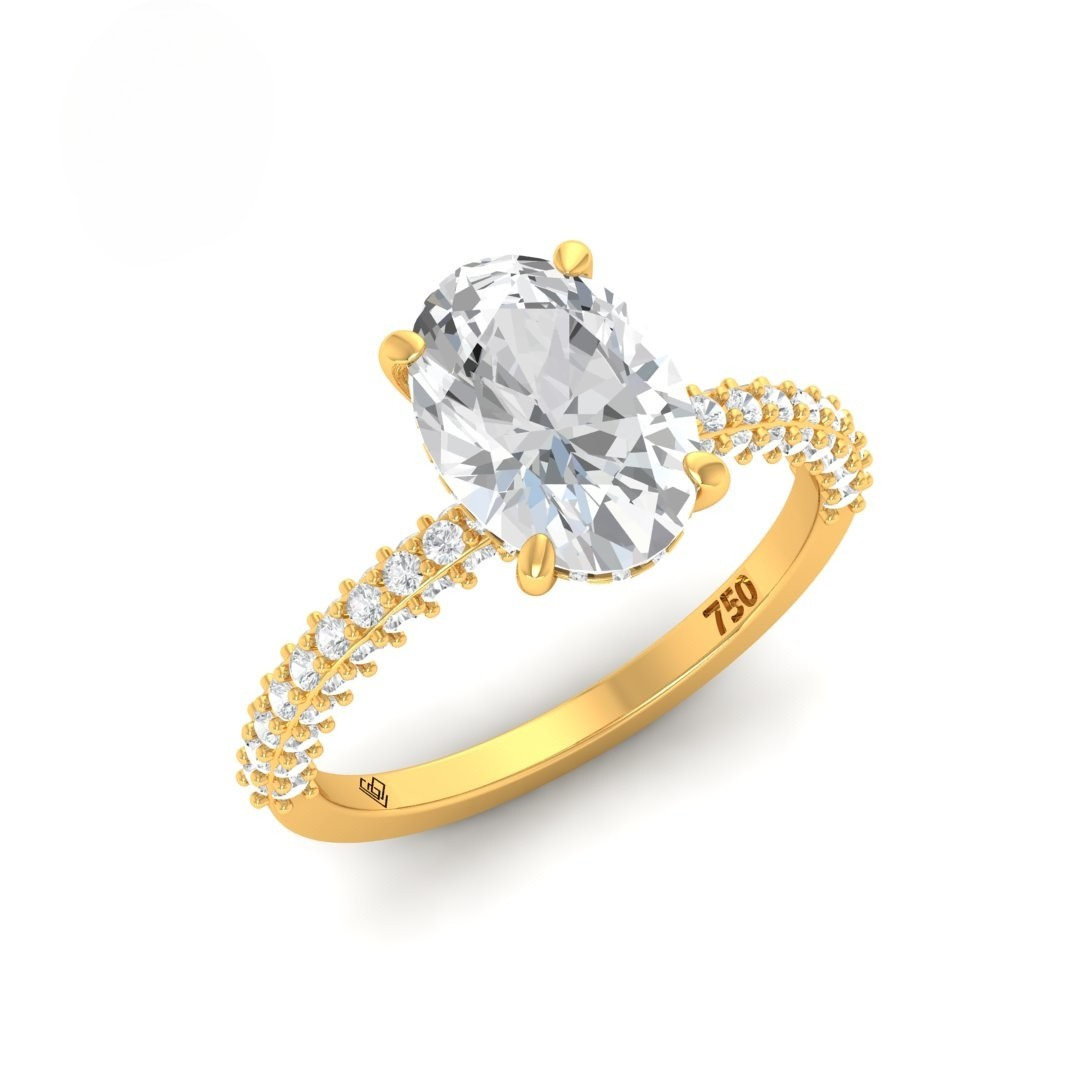 Mia Oval Cut Diamond Engagement Ring With Diamond Hidden Halo And 3D Diamond Band