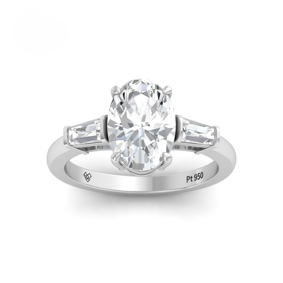 Mary Oval Cut Diamond Engagement Ring With Tapering Baguettes Cut Side Diamond