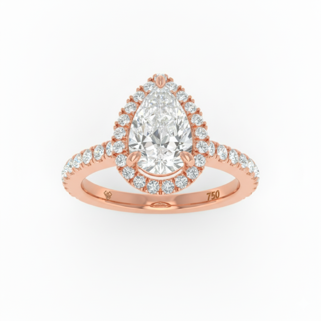 Bella Pear Cut Diamond Engagement Ring with Diamond Halo & Diamond Band