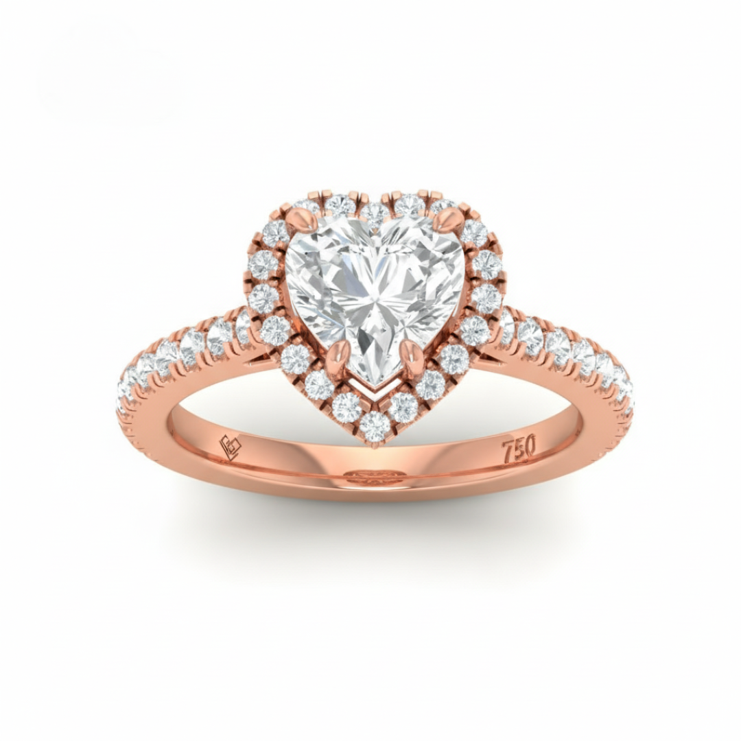 Bella Heart Cut Diamond Engagement Ring with Diamond Halo & Diamond Band