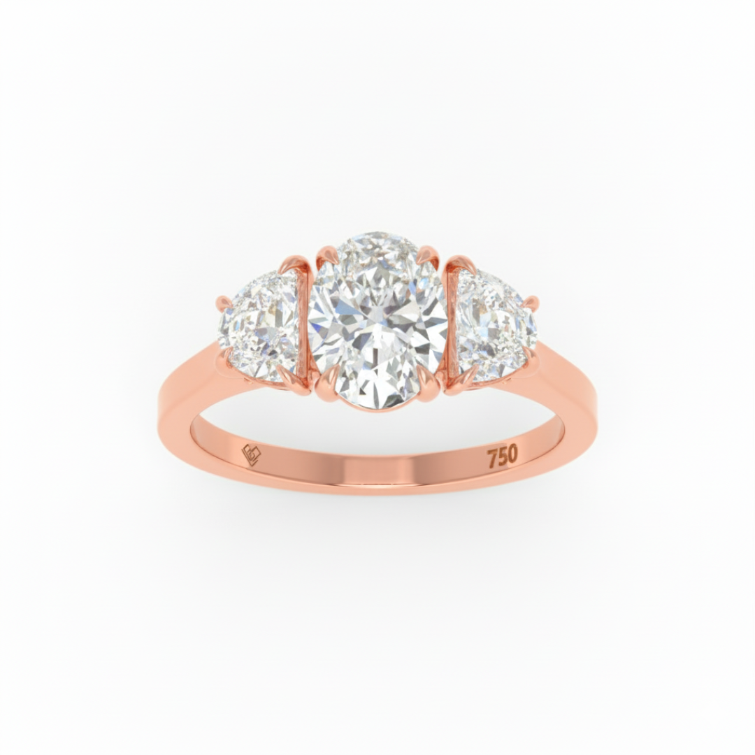 Kamala Oval Cut Diamond Engagement Ring with Half Moon Cut Side Diamonds