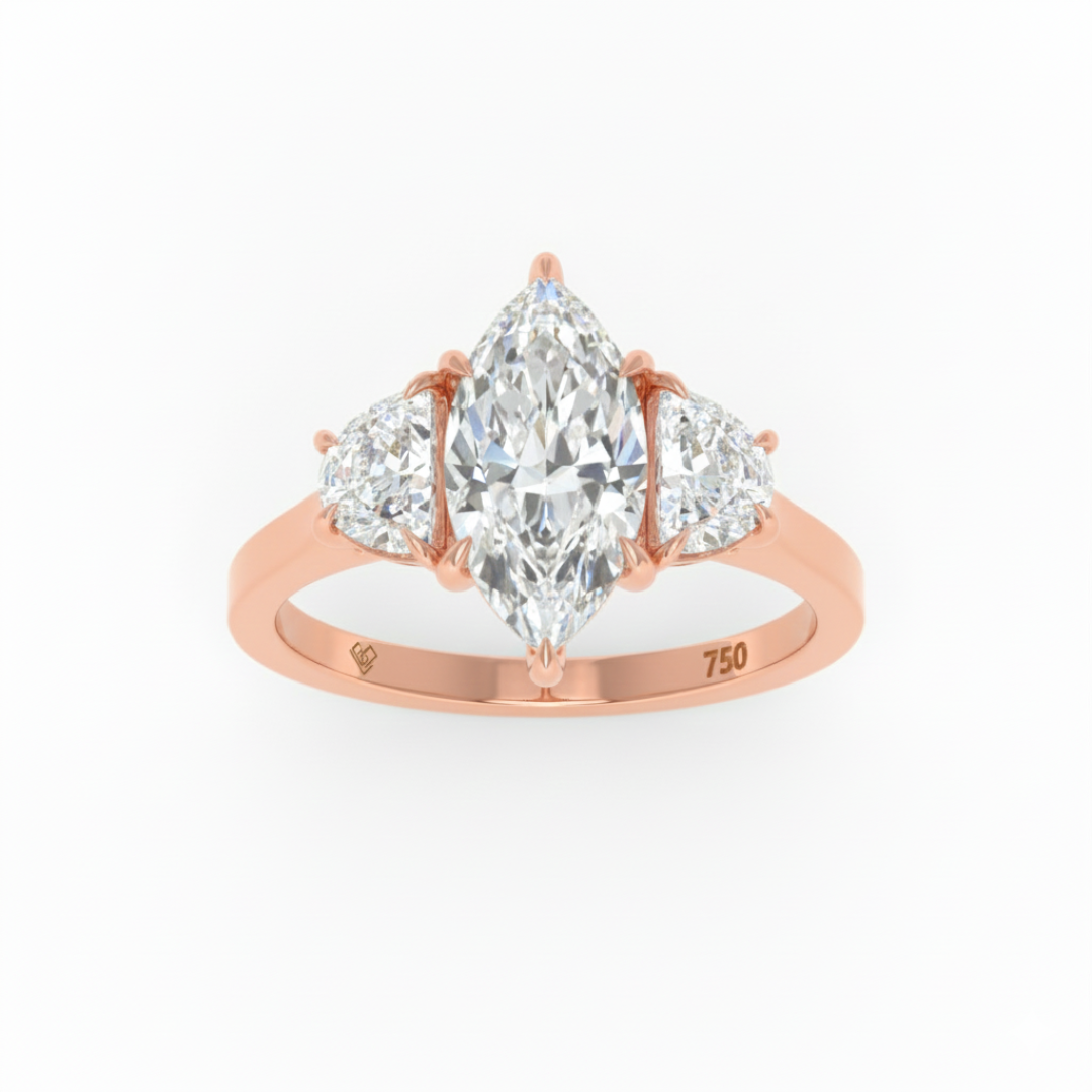 Kamala Marquise Cut Diamond Enagement Ring with Half Moon Cut Side Diamonds