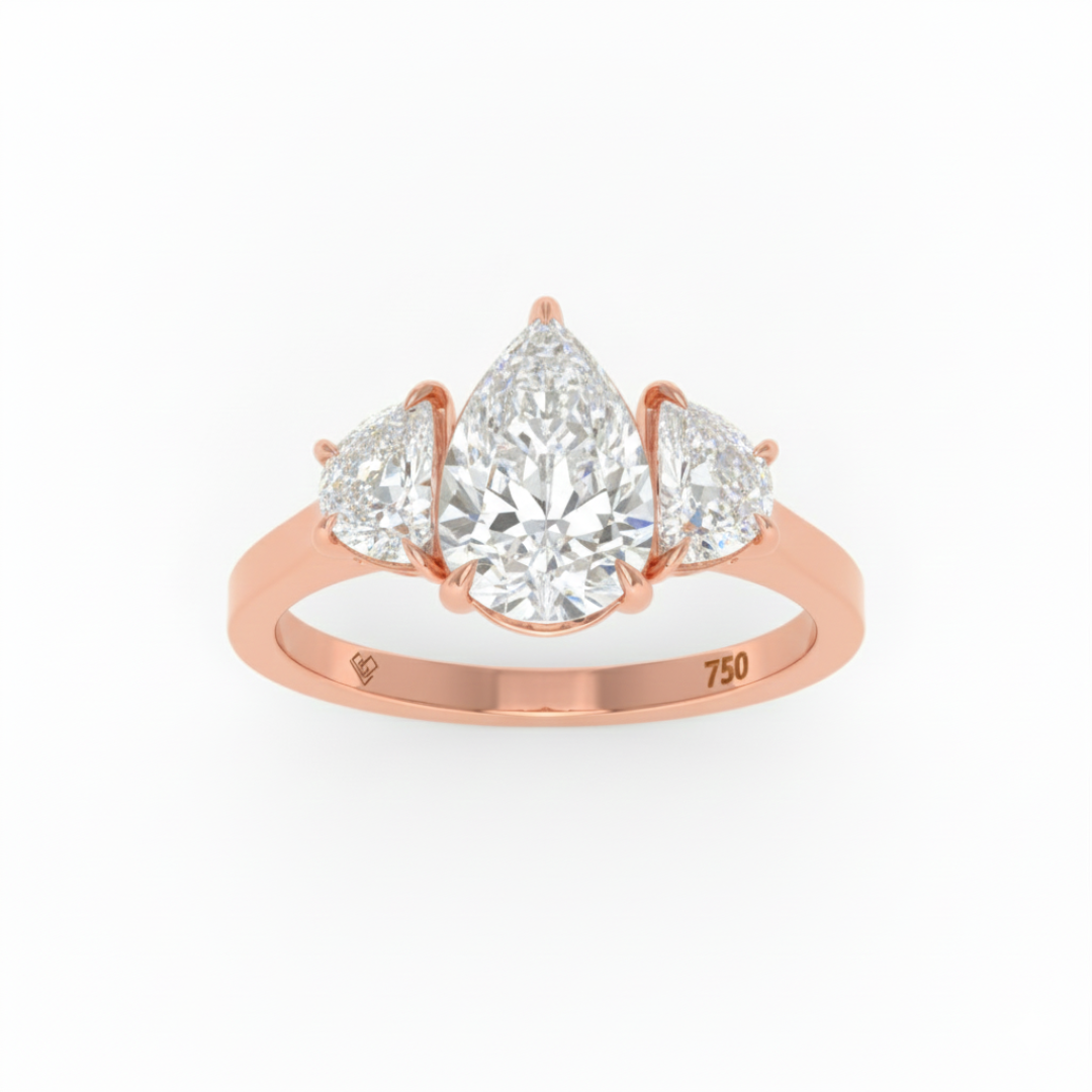 Kamala Pear Cut Diamond Engagement Ring With Half Moon Cut Side Diamonds