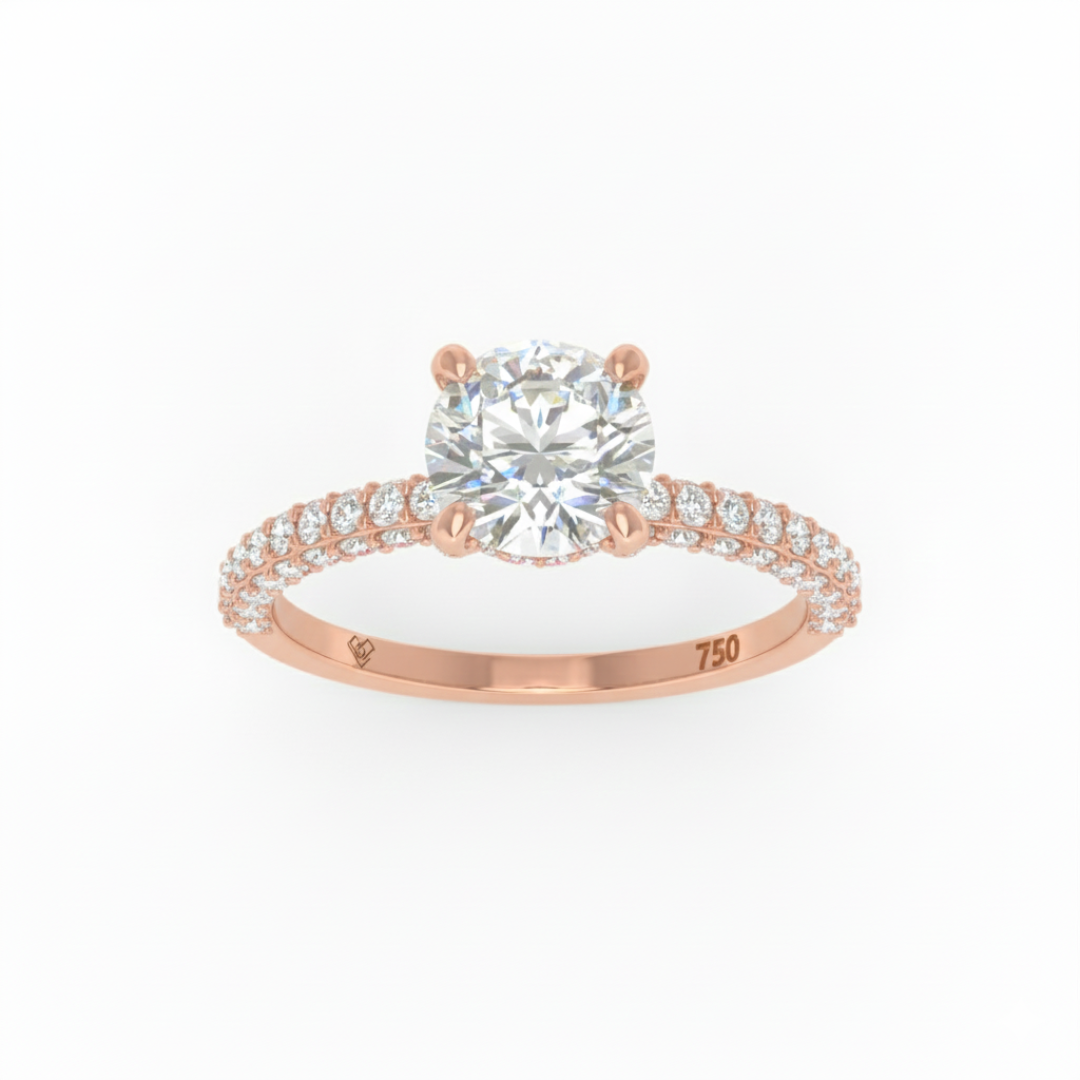 Mia Round Brilliant Cut Diamond Engagement Ring With Diamond Hidden Halo And 3D Diamond Band