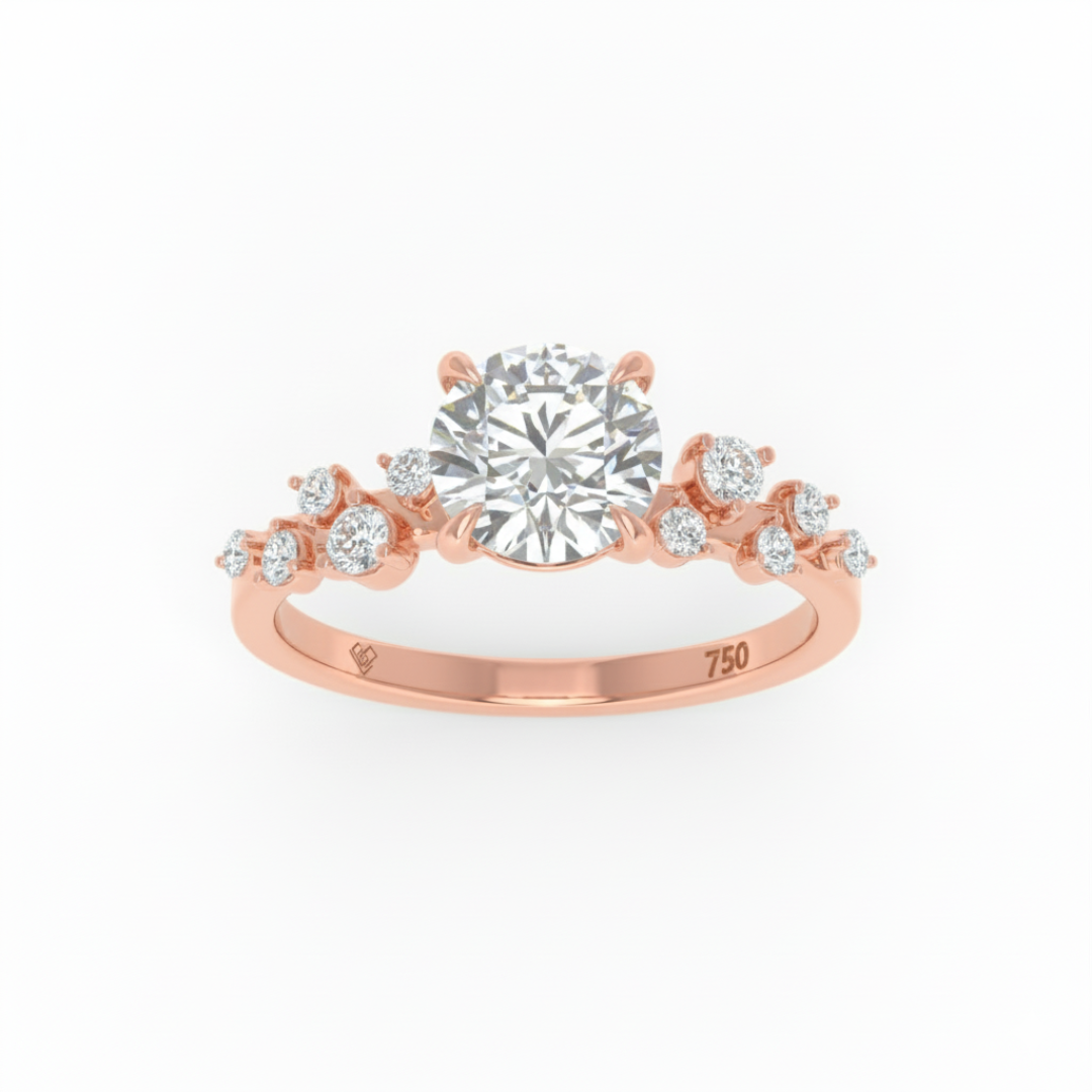 Layla Round Brilliant Cut Diamond Engagement Ring With Diamond Accent Band