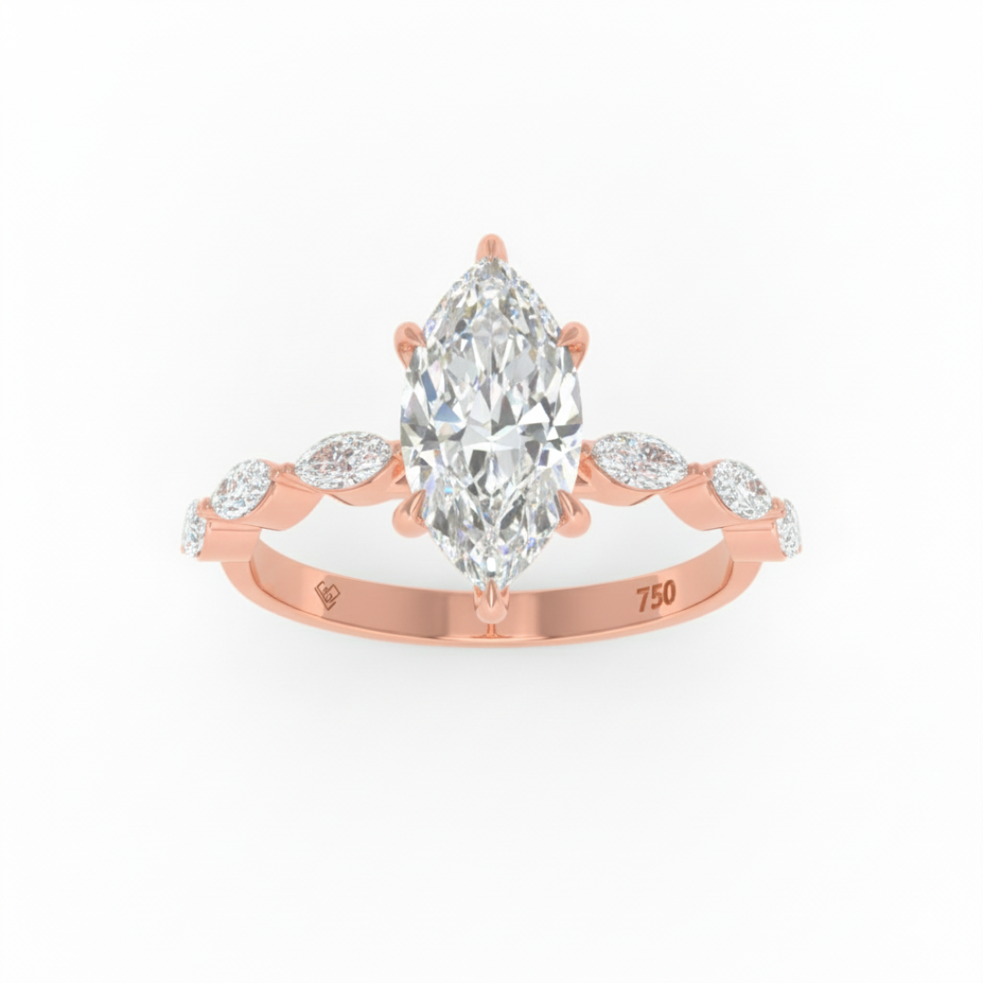 Kasandra Marquise Cut Diamond Engagement Ring With A Marquise Cut Diamond Band