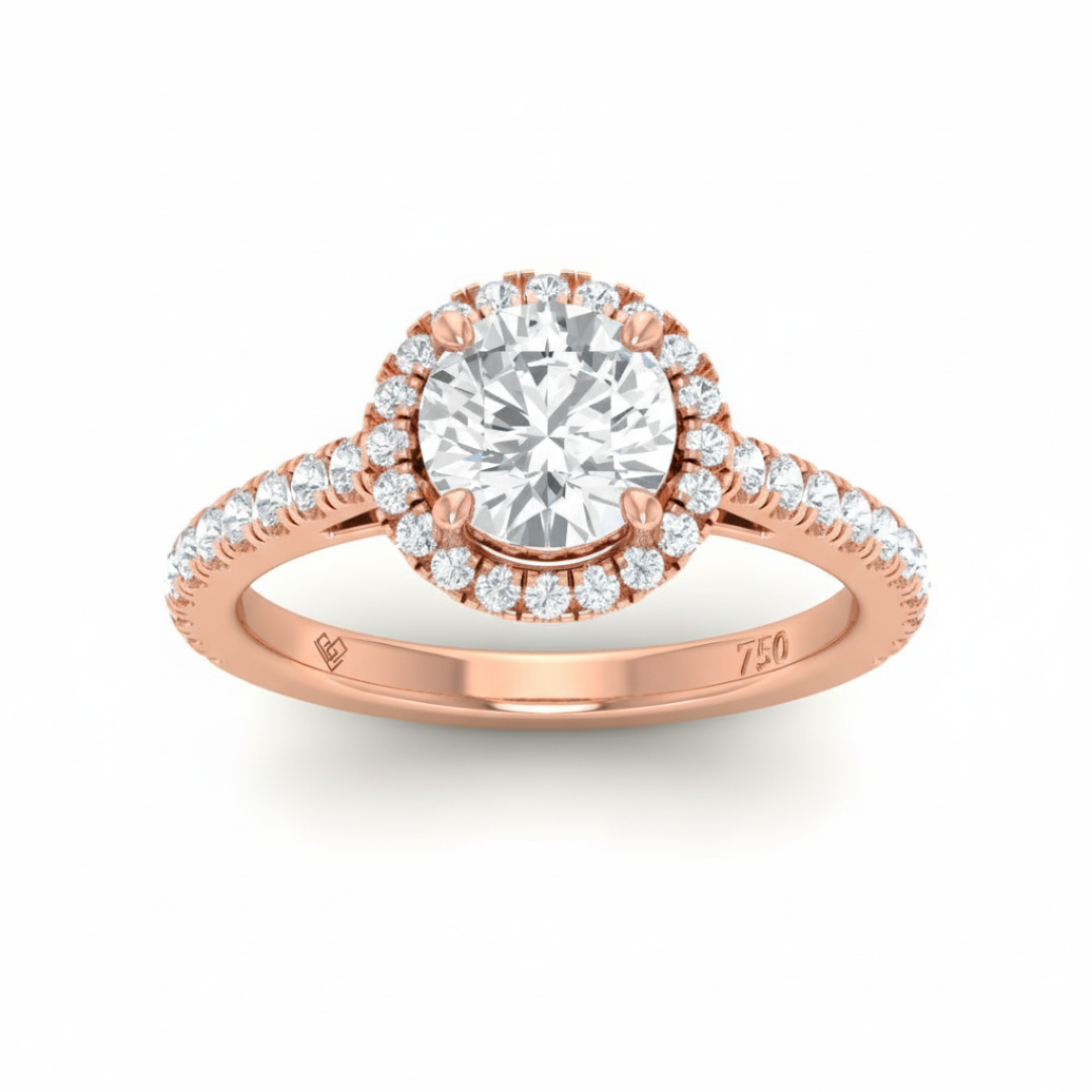 Bella Round Cut Diamond Engagement Ring with Diamond Halo & Diamond Band