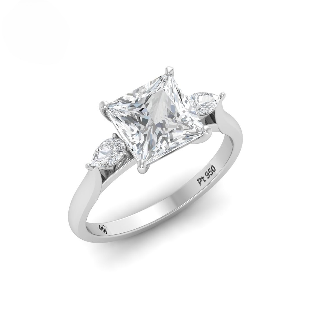 Sofia Princess Cut Diamond Engagement Ring With A Pear sides