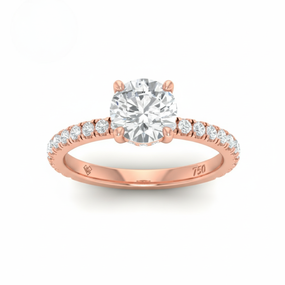 Chloé Round Cut Diamond Engagement Ring with Diamond Hidden Halo and Diamond Band