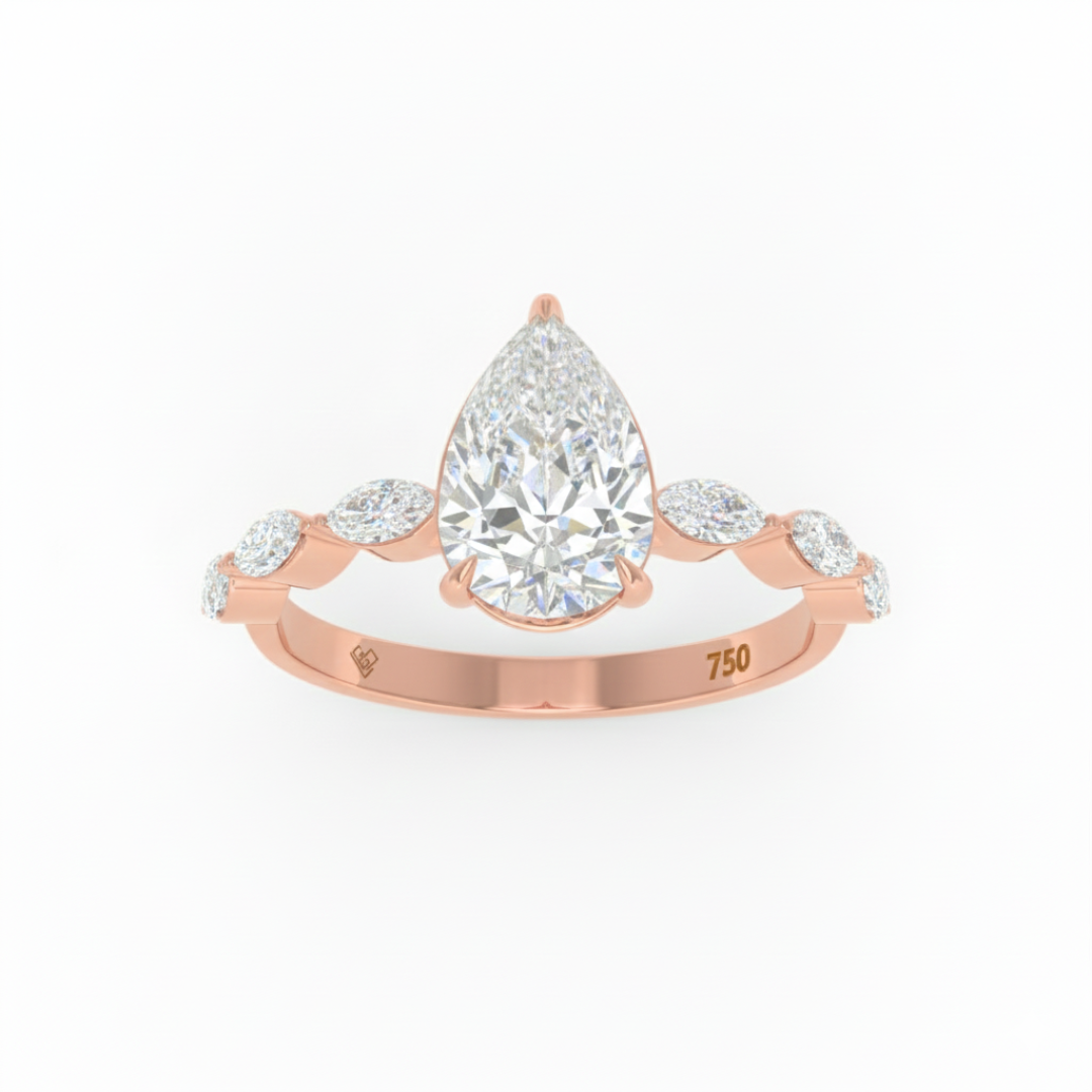 Bague de fiançailles Kasandra avec diamant taille poire et anneau en diamant taille marquise