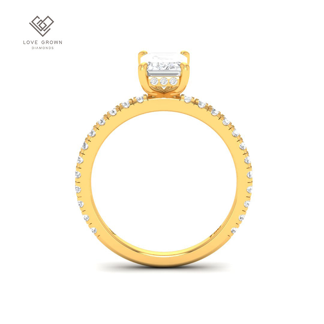 Chloé Emerald Cut Diamond Engagement Ring with Diamond Hidden Halo and Diamond Band