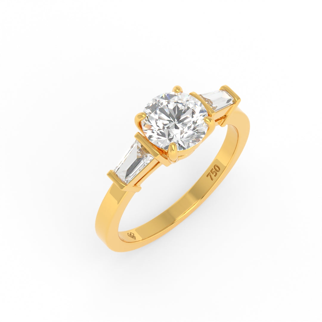 Mary Round Brilliant Cut Diamond Engagement Ring With Tapering Baguette Cut Side Diamond
