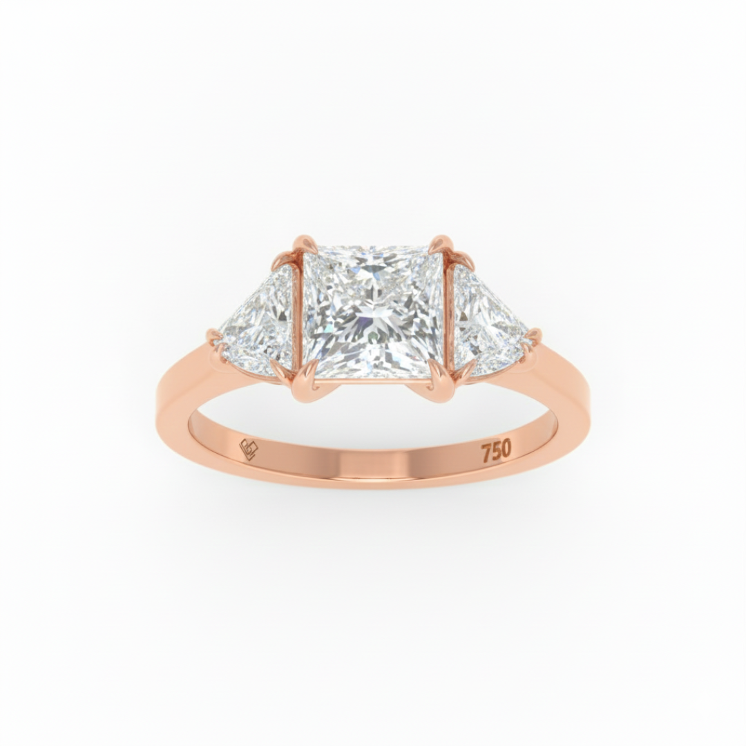 Kamala Princess Cut Diamond Engagement Ring with Half Moon Sides