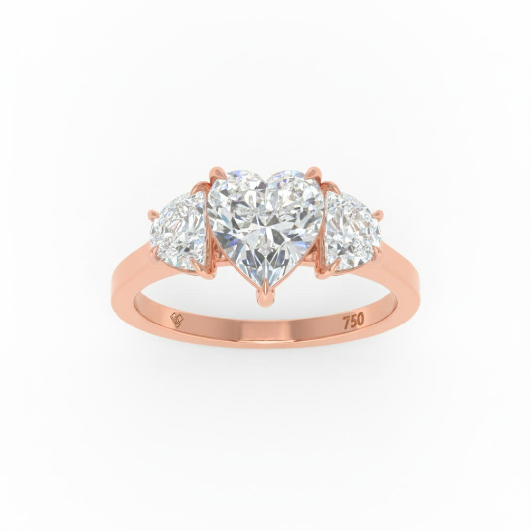Kamala Heart Cut Diamond Engagement Ring with Half Moon Cut Side Diamonds
