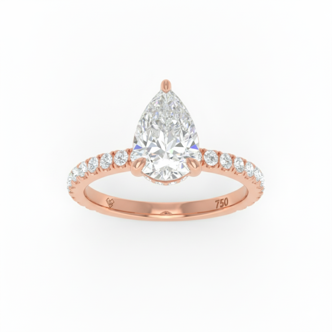 Chloé Pear Cut Diamond Engagement Ring with Diamond Hidden Halo and Diamond Band