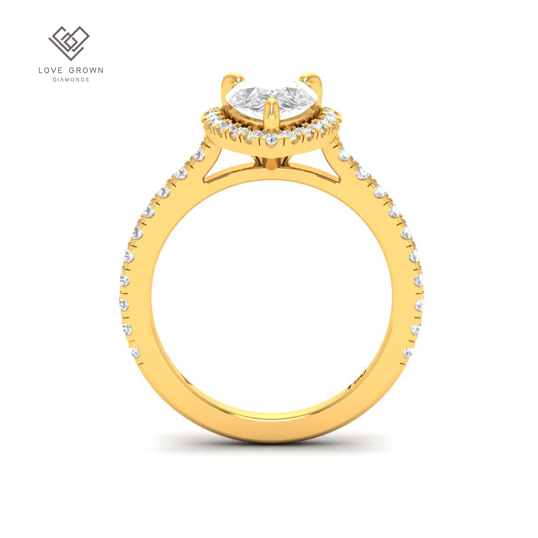 Bella Pear Cut Diamond Engagement Ring with Diamond Halo & Diamond Band