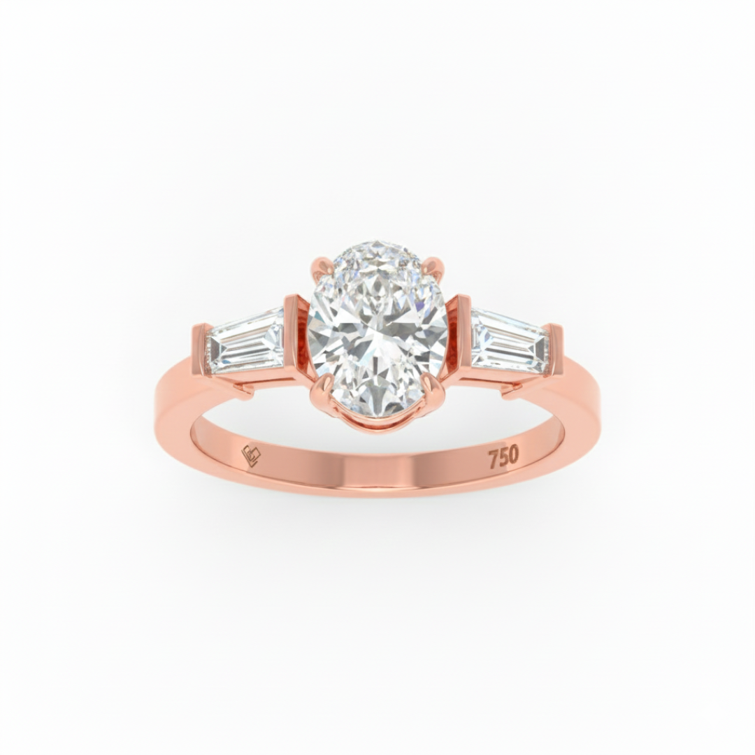 Mary Oval Cut Diamond Engagement Ring With Tapering Baguettes Cut Side Diamond