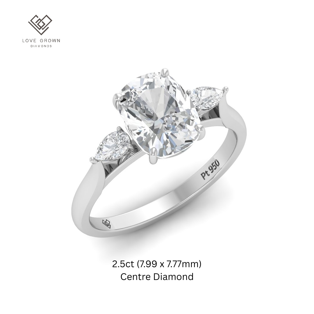 Sofia Cushion Cut Diamond Engagement Ring With A Pear Cut Side Diamonds