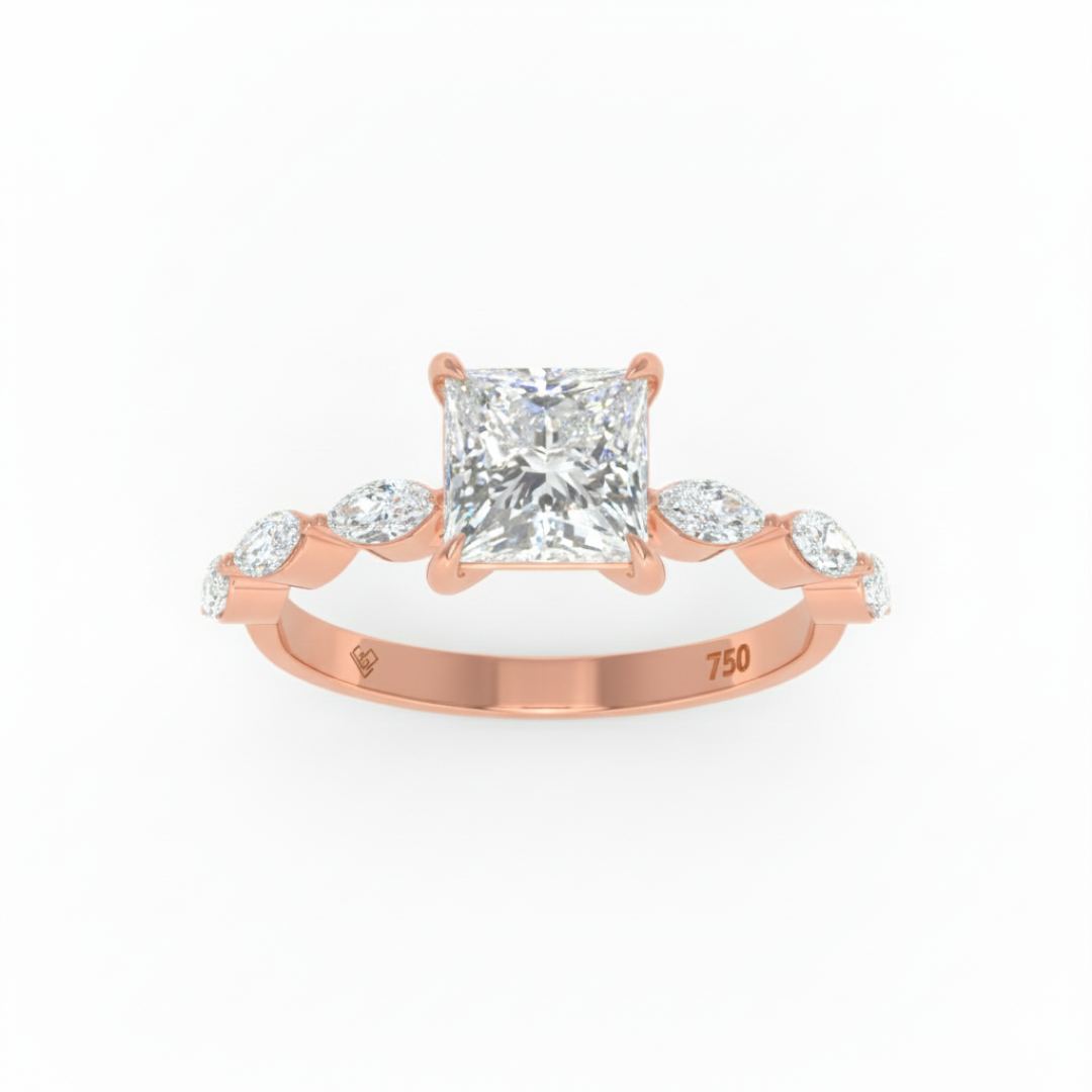 Kasandra Princess Cut Diamond Engagement Ring With A Marquise Cut and Diamond Band