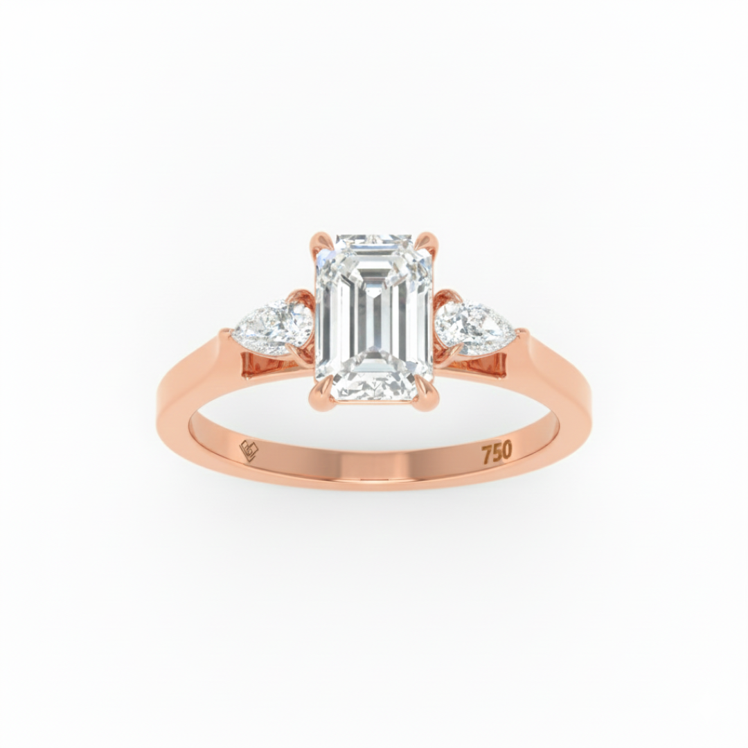 Sofia Emerald Cut Diamond Engagement Ring With A Pear Sides