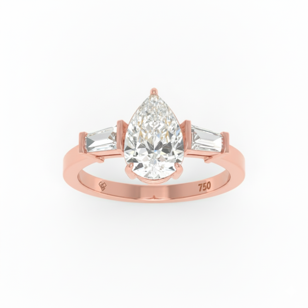 Mary Pear Cut Diamond Engagement Ring With Tapering Baguettes Cut Side Diamonds