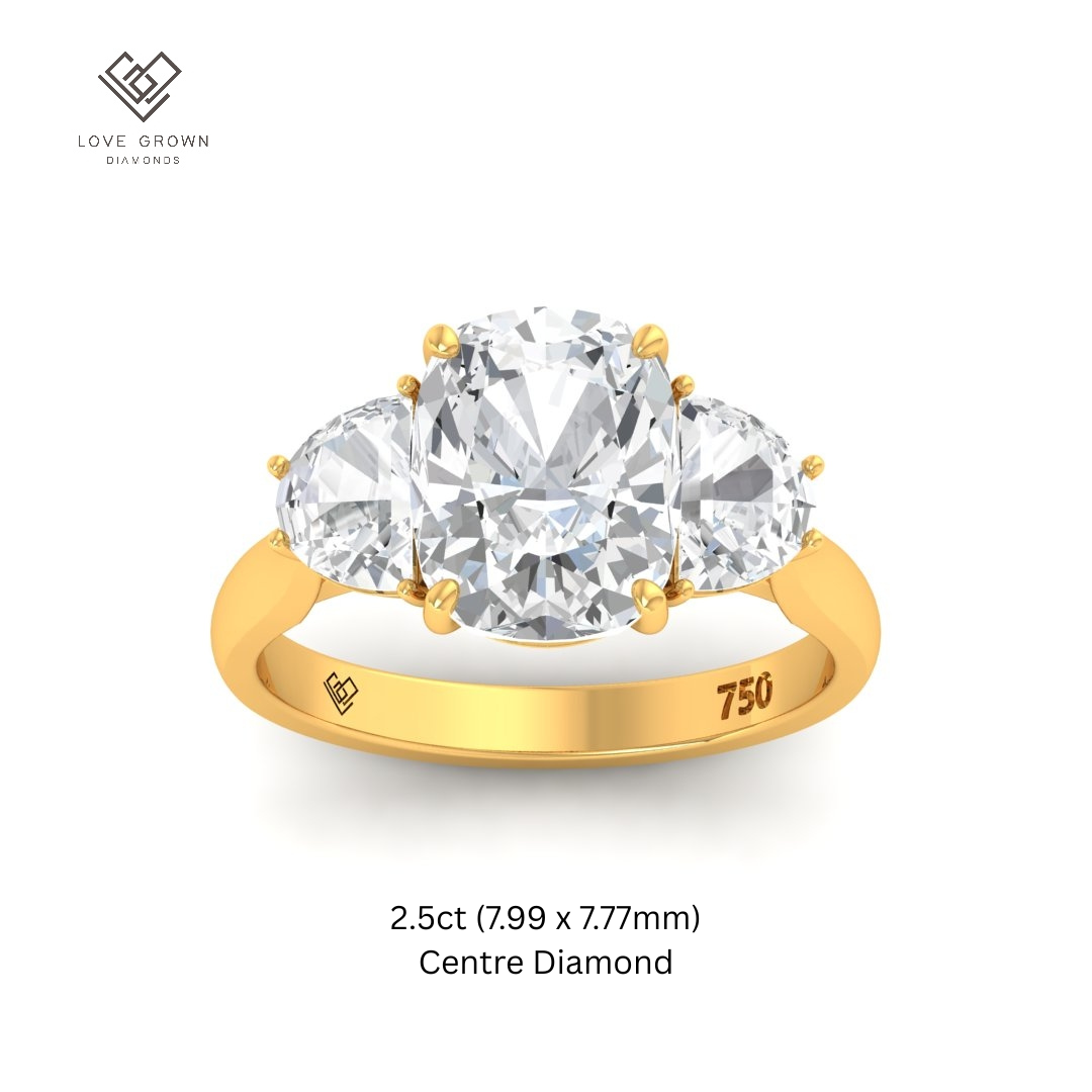 Kamala Cushion Cut Diamond Engagement Ring with Half Moon Cut Side Diamonds