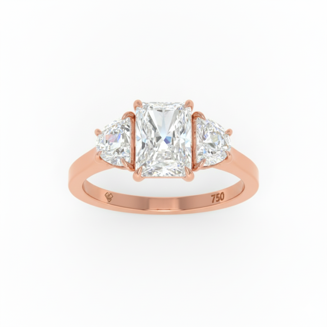Kamala Radiant Cut Diamond Engagement Ring With Half Moon Cut Side Diamond