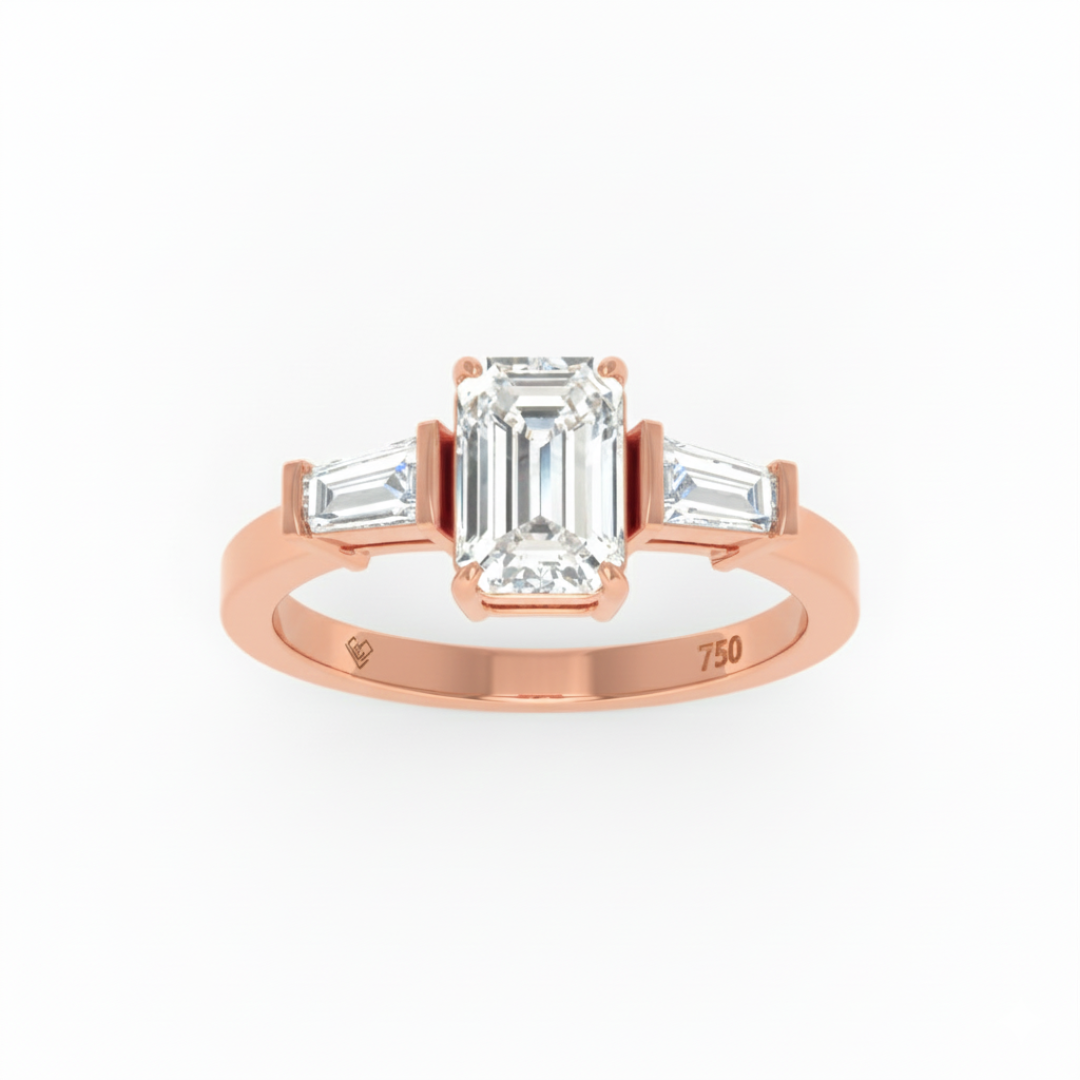 Mary Emerald Cut Diamond Engagement Ring with Tapering Baguette Cut Side Diamonds
