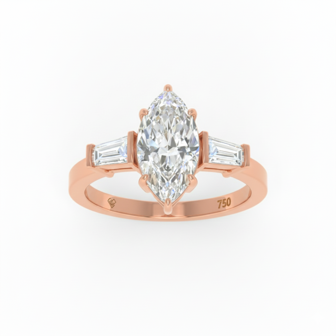 Mary Marquise Cut Diamond Engagement Ring with Tapering Baguette Cut Side Diamonds