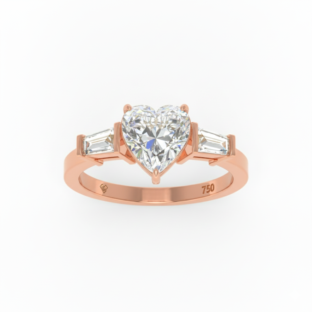 Mary Heart Cut Diamond Engagement Ring with Tapering Baguettes Cut Side Diamonds