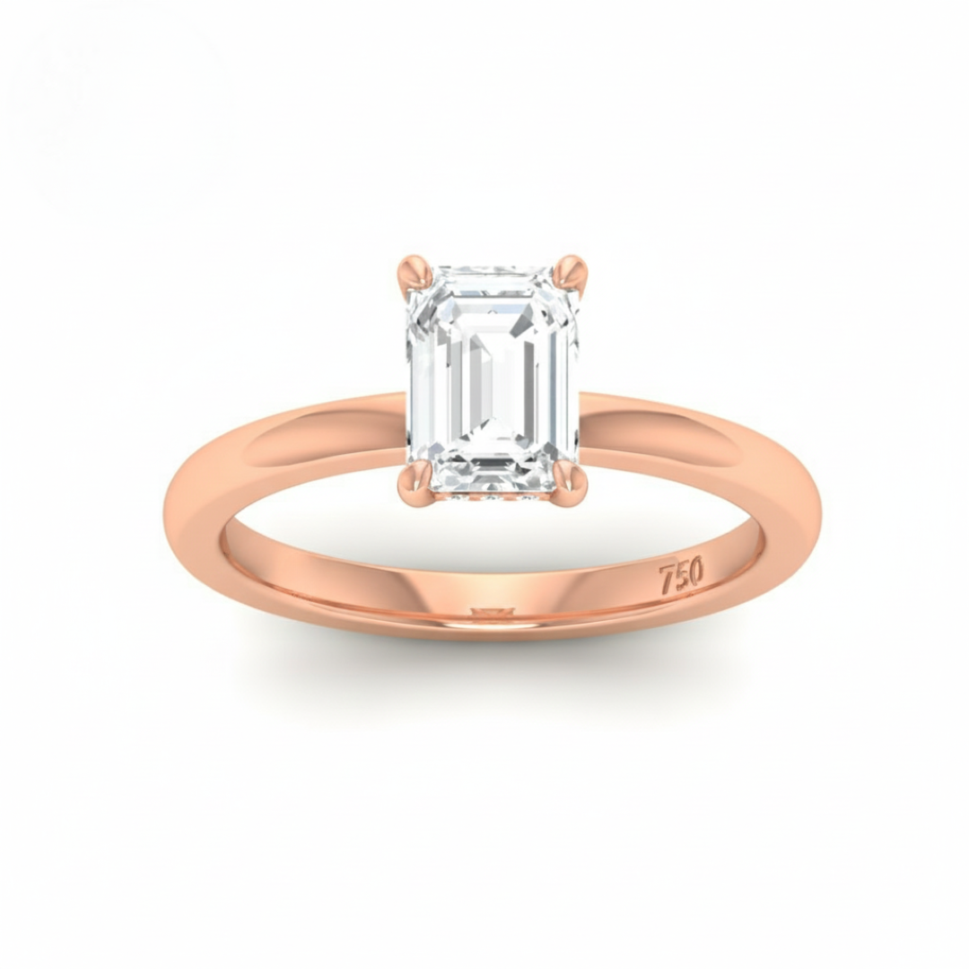 Léa Emerald Cut Diamond With Hidden Halo Engagement Ring