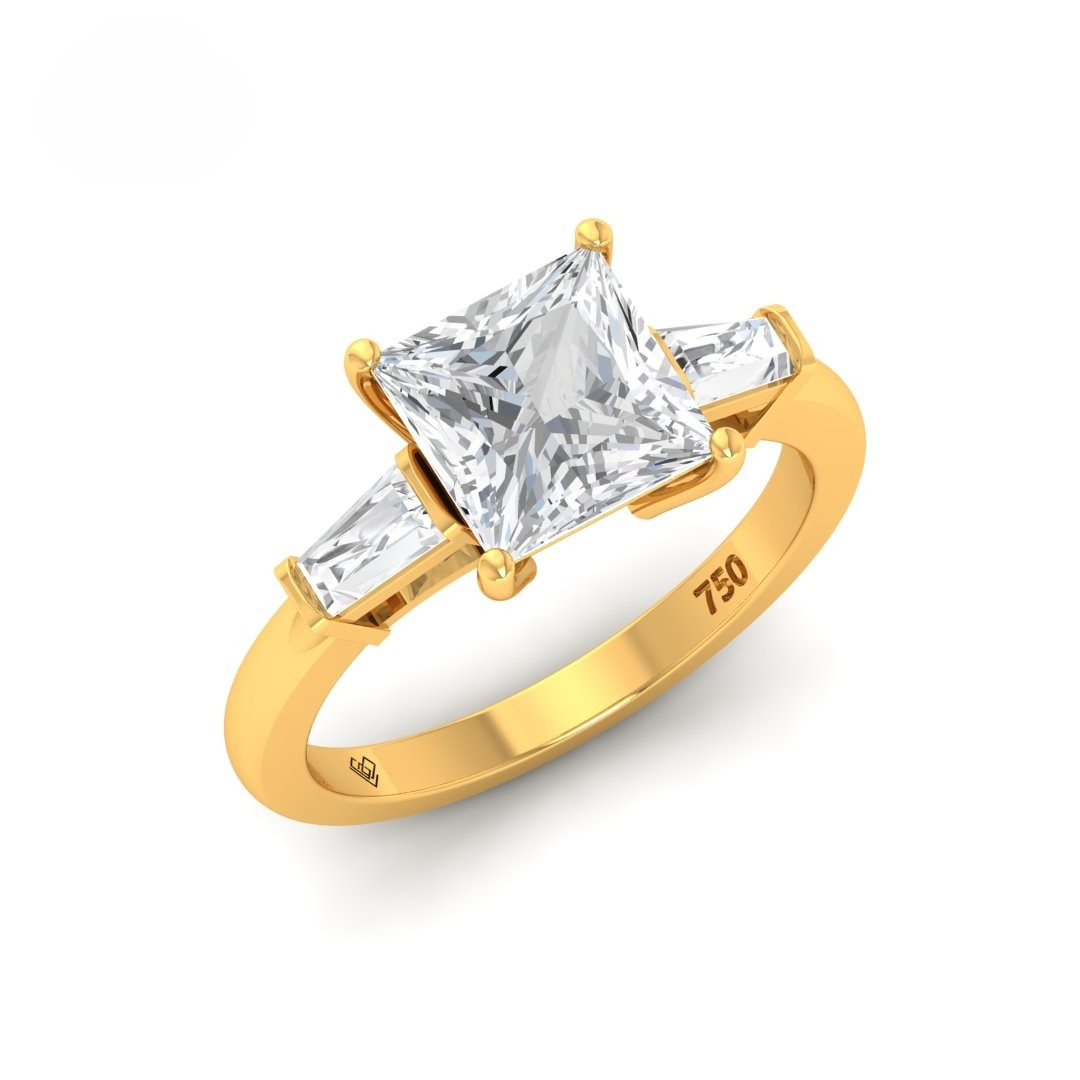 Mary Princess Cut Diamond Engagement Ring With Tapering Baguette Cut Side Diamonds