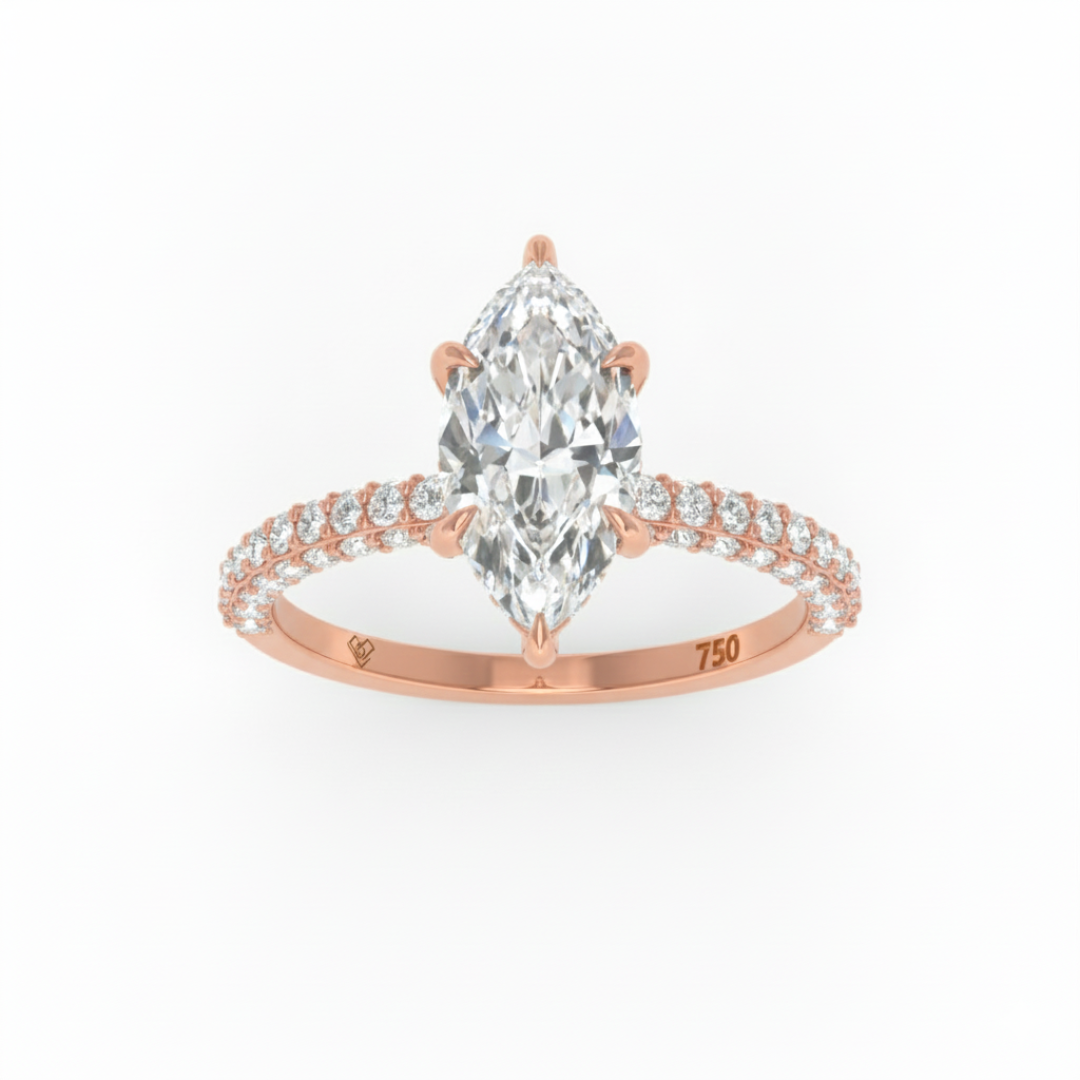 Mia Marquise Cut Diamond Engagement Ring with Diamond Hidden Halo and 3D Diamond Band