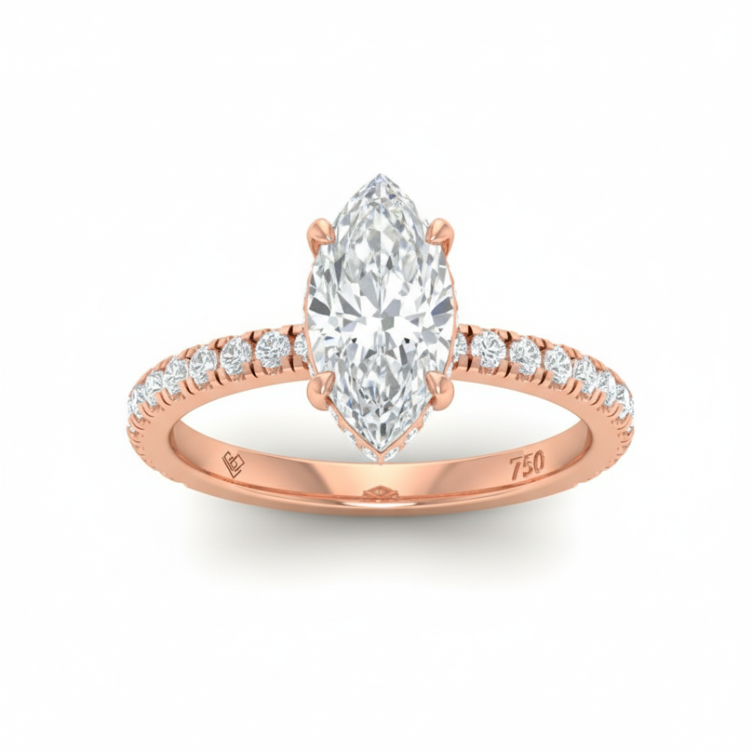 Chloé Marquise Cut Diamond Engagement Ring with Diamond Hidden Halo and Diamond Band