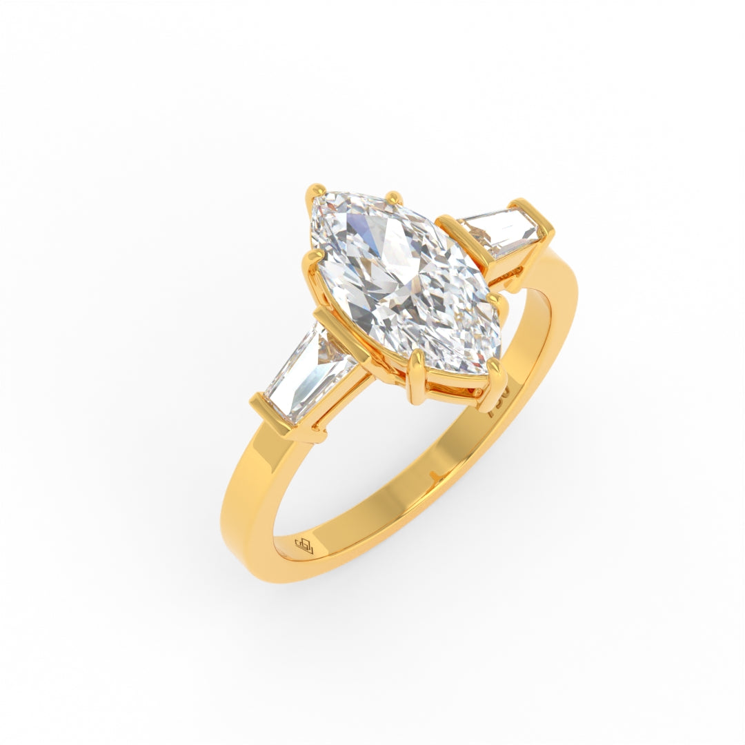 Mary Marquise Cut Diamond Engagement Ring with Tapering Baguette Cut Side Diamonds