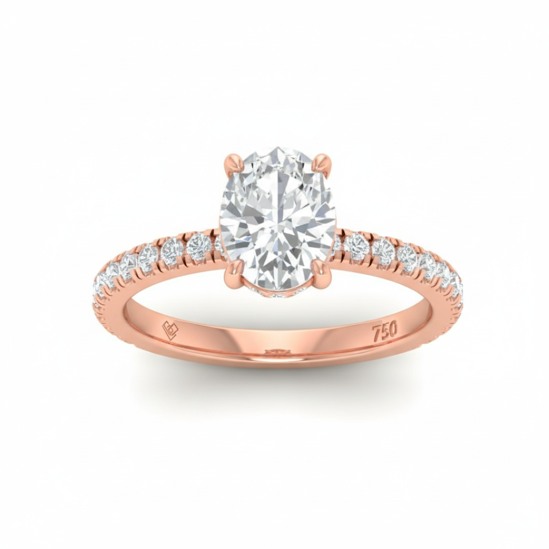Chloé Oval Cut Diamond Engagement Ring with Diamond Hidden Halo and Diamond Band