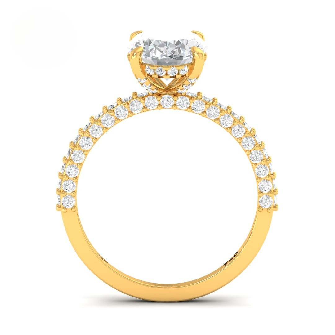 Mia Oval Cut Diamond Engagement Ring With Diamond Hidden Halo And 3D Diamond Band
