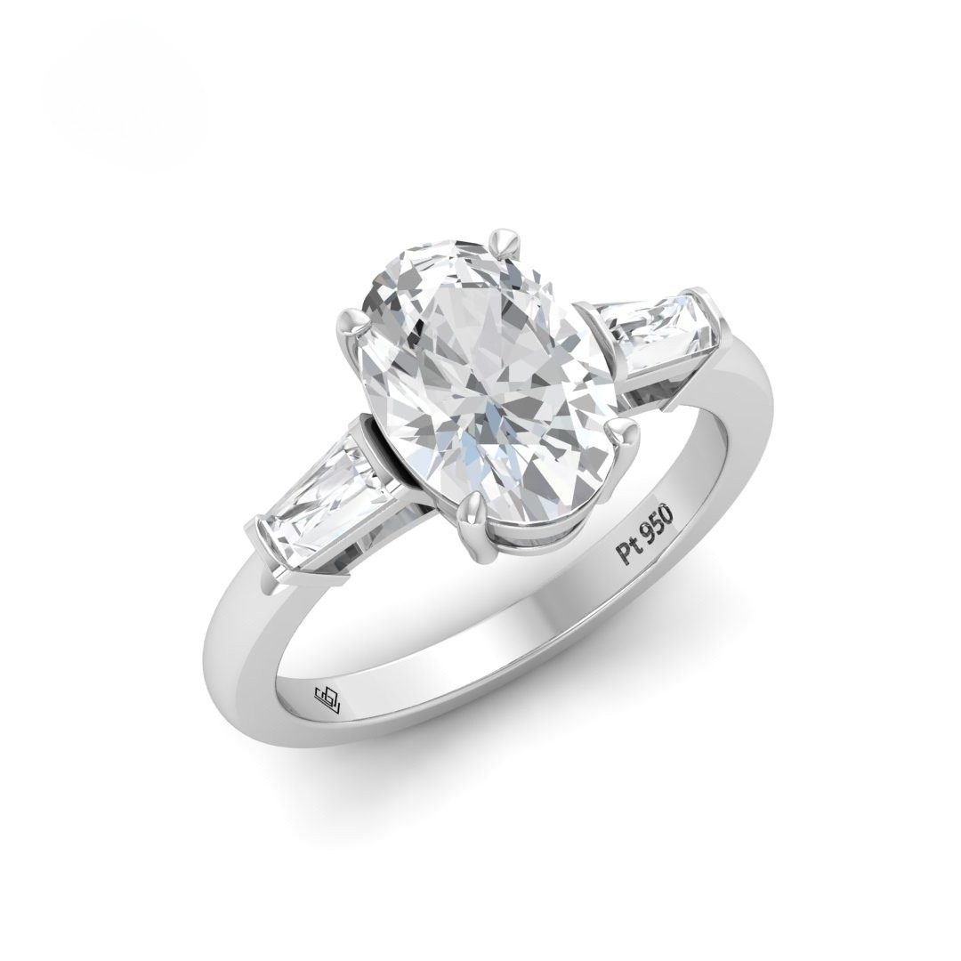 Mary Oval Cut Diamond Engagement Ring With Tapering Baguettes Cut Side Diamond