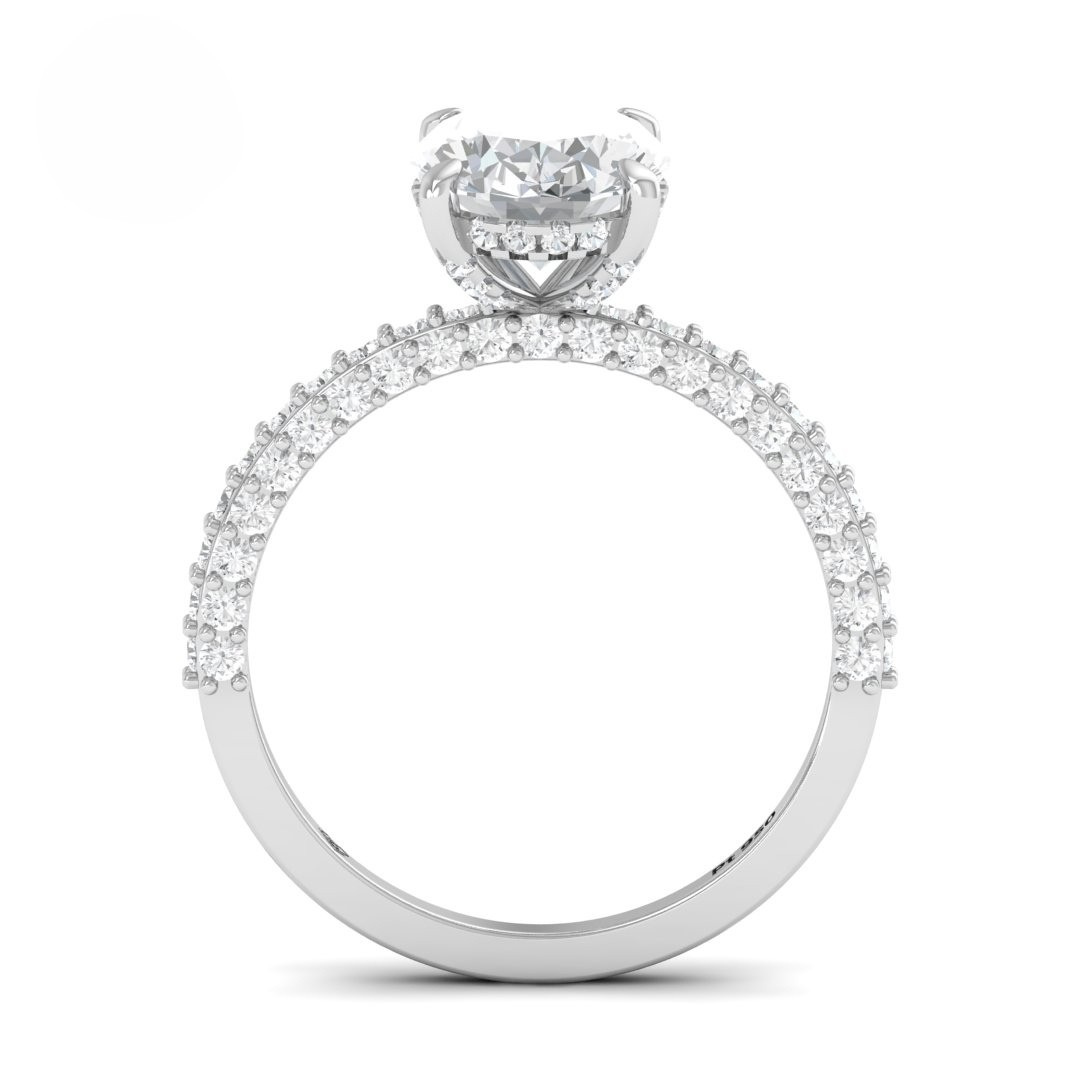 Mia Oval Cut Diamond Engagement Ring With Diamond Hidden Halo And 3D Diamond Band