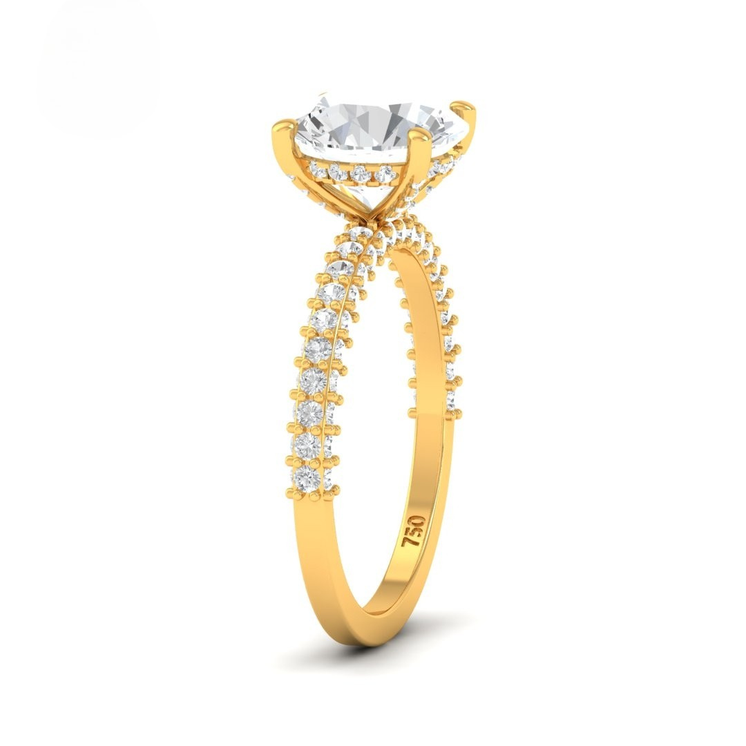 Mia Round Brilliant Cut Diamond Engagement Ring With Diamond Hidden Halo And 3D Diamond Band