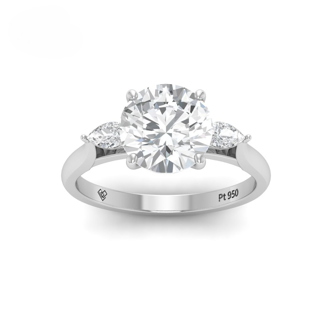 Sofia Round Brilliant Cut Diamond Engagement Ring With A Pear Cut Side Diamonds