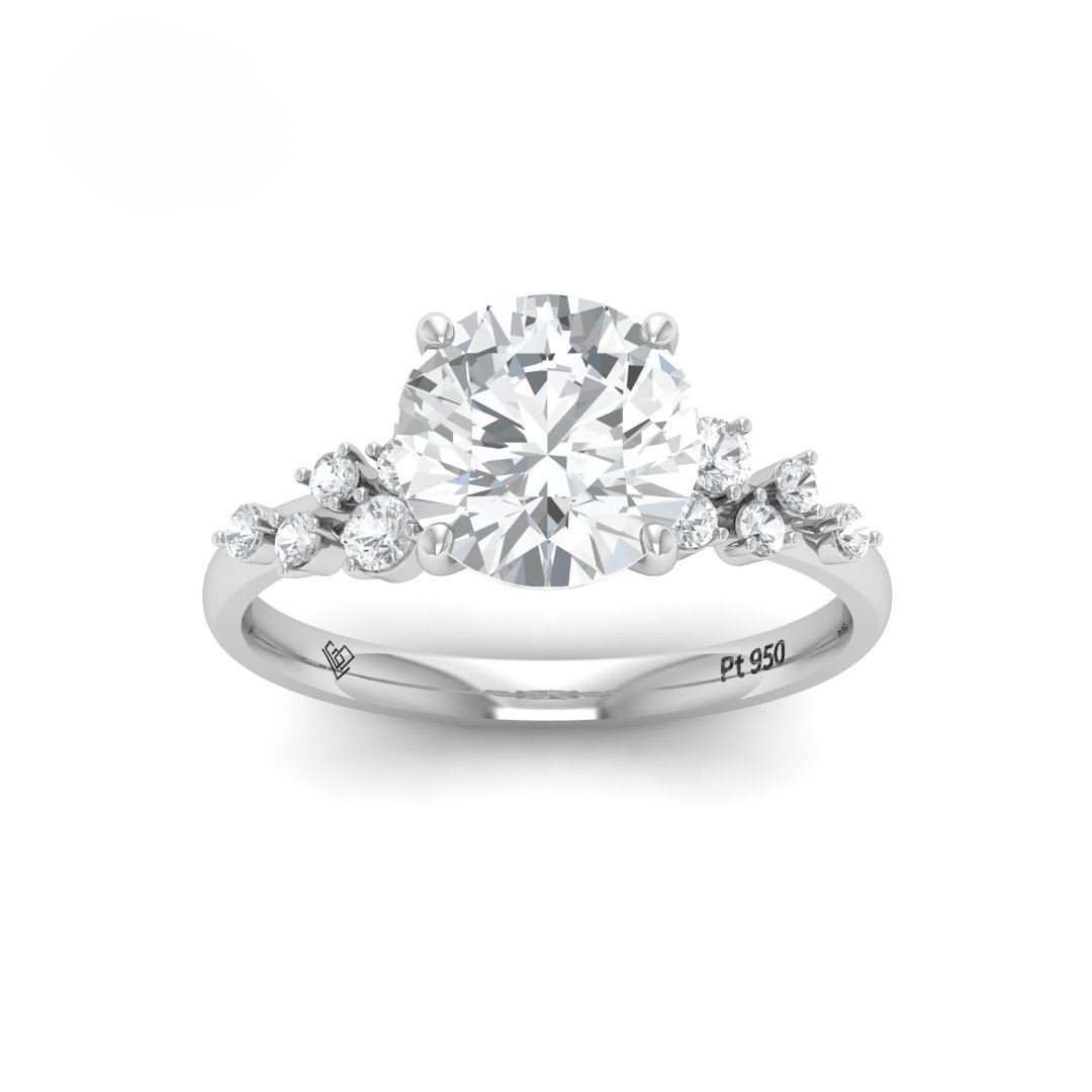 Layla Round Brilliant Cut Diamond Engagement Ring With Diamond Accent Band