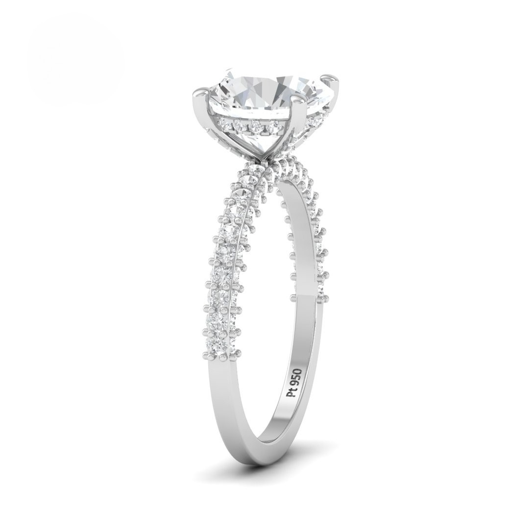 Mia Round Brilliant Cut Diamond Engagement Ring With Diamond Hidden Halo And 3D Diamond Band