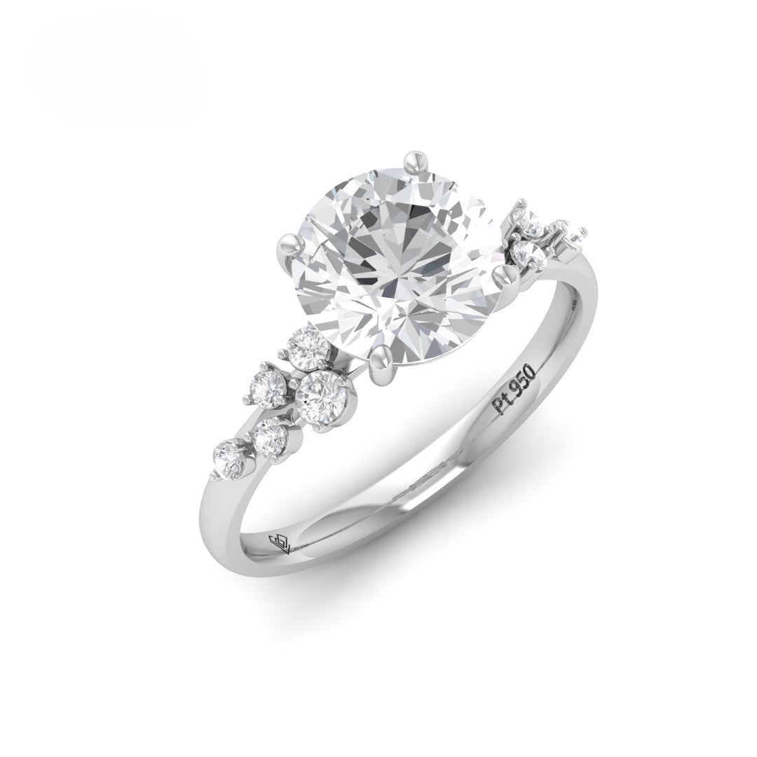 Layla Round Brilliant Cut Diamond Engagement Ring With Diamond Accent Band