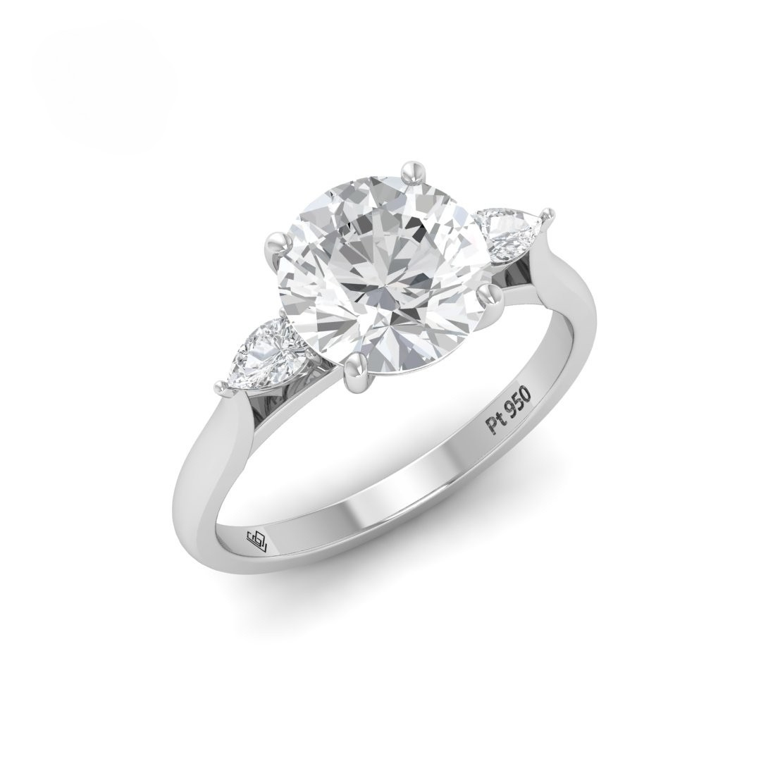 Sofia Round Brilliant Cut Diamond Engagement Ring With A Pear Cut Side Diamonds