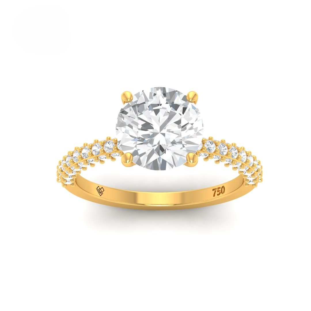 Mia Round Brilliant Cut Diamond Engagement Ring With Diamond Hidden Halo And 3D Diamond Band