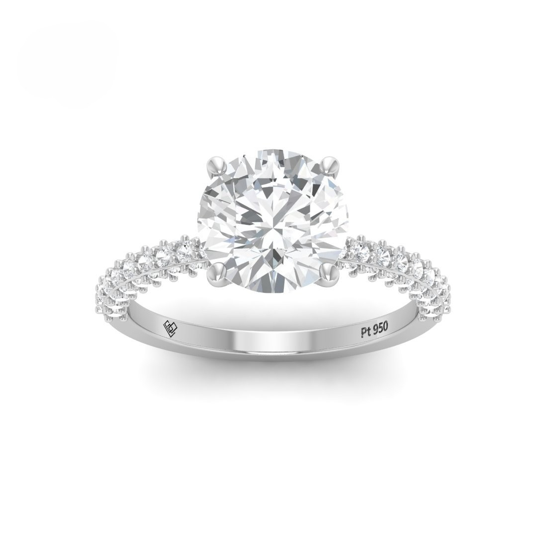 Mia Round Brilliant Cut Diamond Engagement Ring With Diamond Hidden Halo And 3D Diamond Band