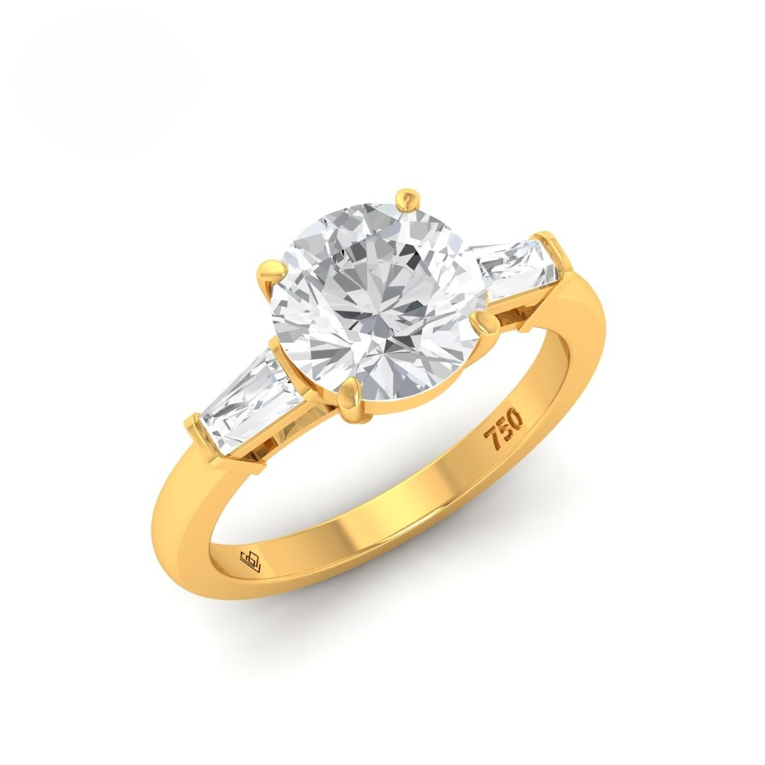 Mary Round Brilliant Cut Diamond Engagement Ring With Tapering Baguette Cut Side Diamond