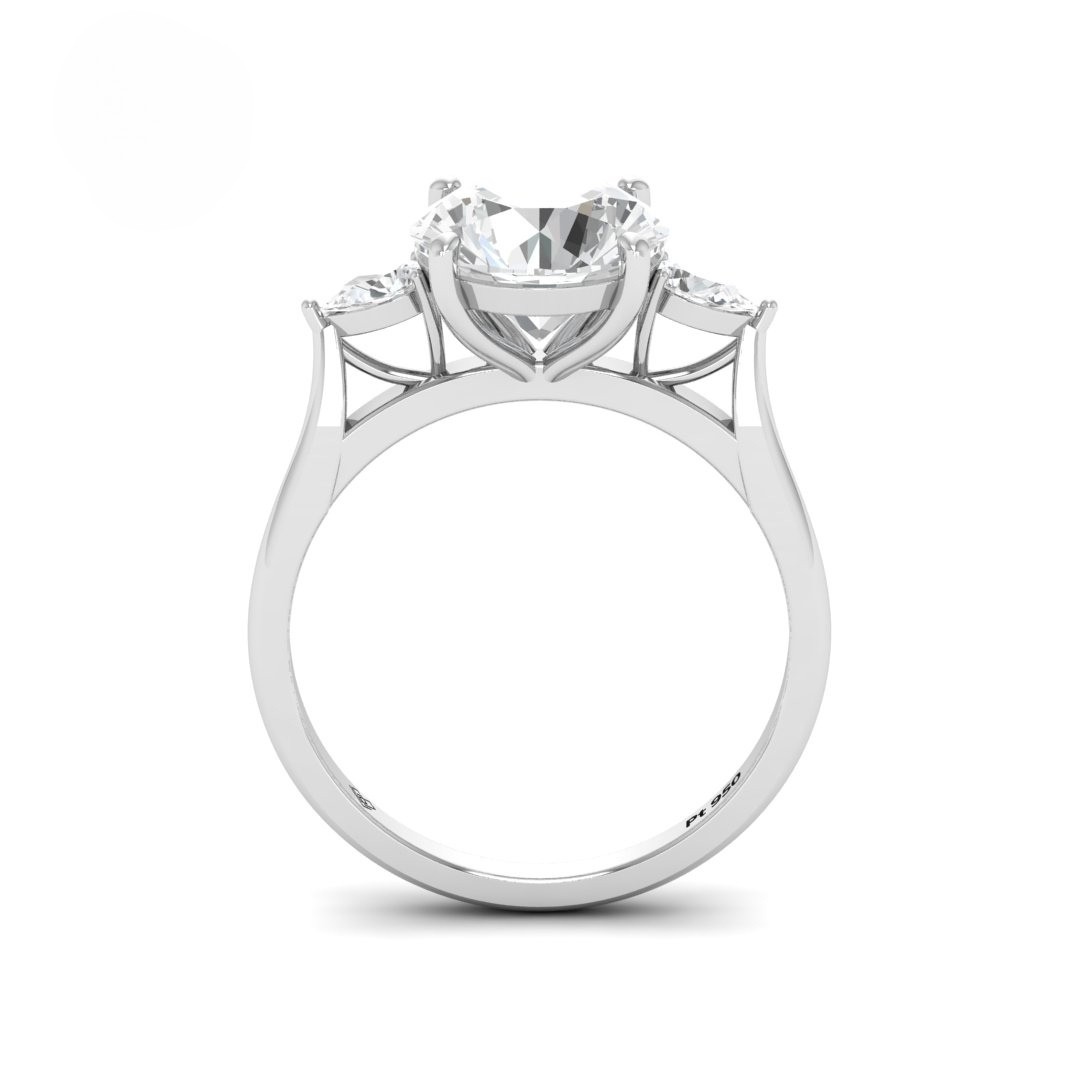 Sofia Round Brilliant Cut Diamond Engagement Ring With A Pear Cut Side Diamonds
